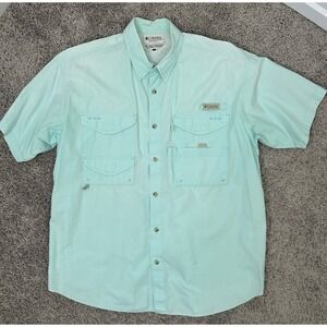 Men's Columbia PFG Shirt Mint Green Breathable Short Sleeve Size L